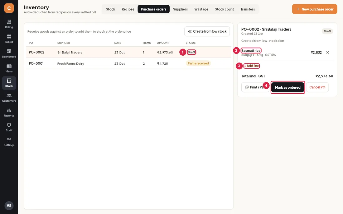 A draft purchase order