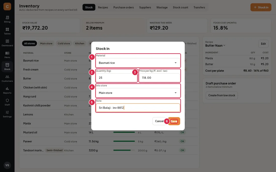 Stock in dialog for Basmati rice