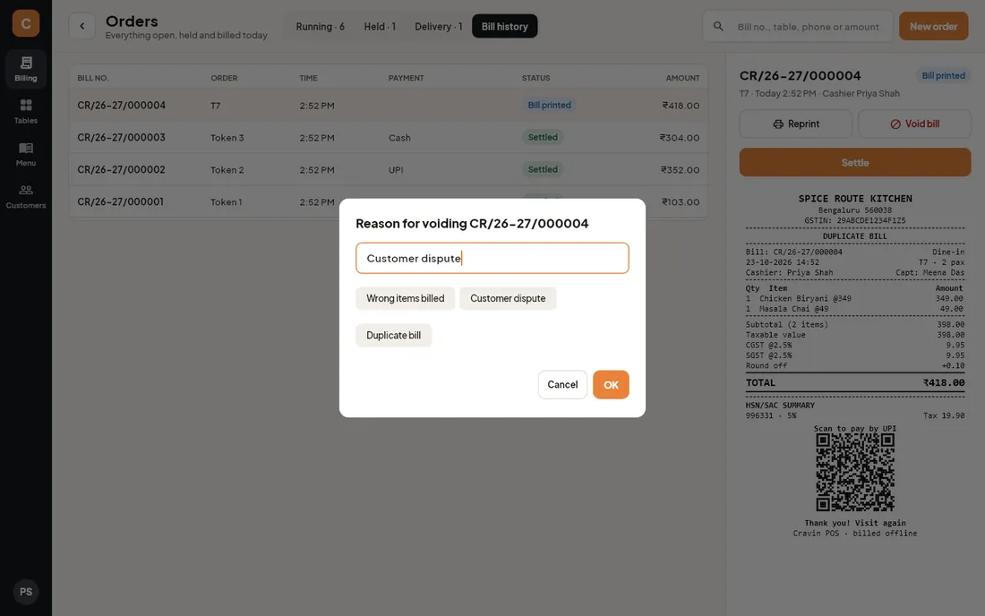 Reason for voiding dialog with suggestions