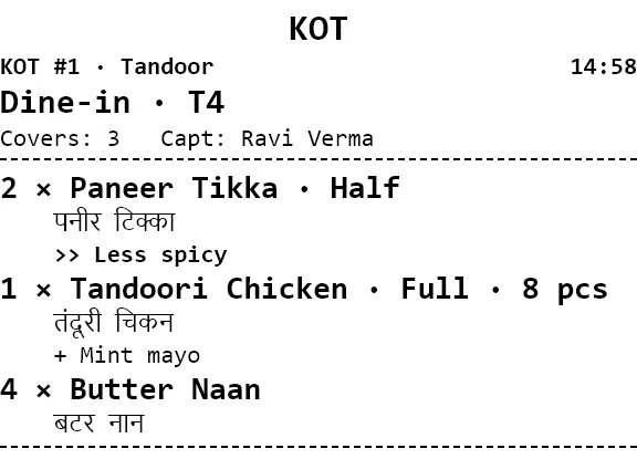 Printed KOT for table T4