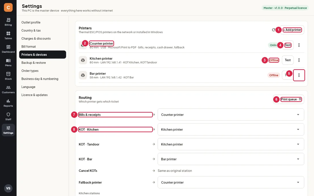Printers list and routing
