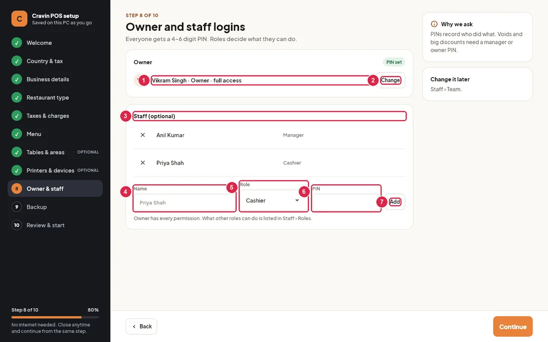 Owner and staff step