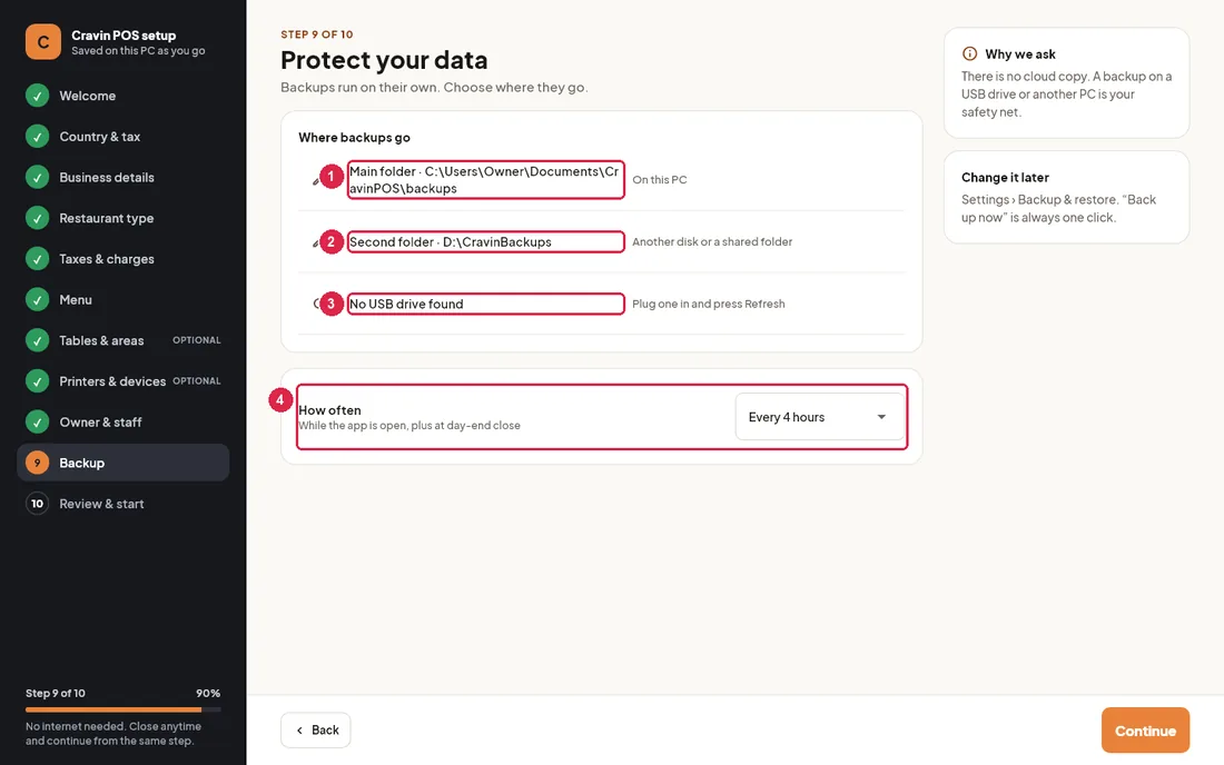 Backup step with backup folders