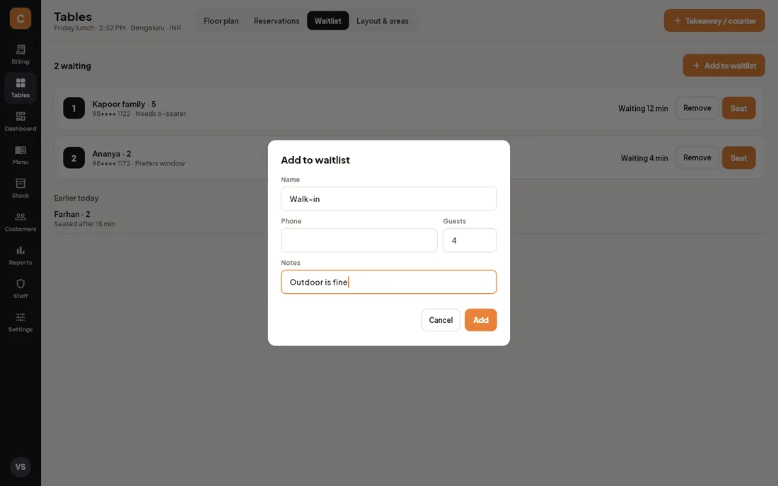 Add to waitlist dialog